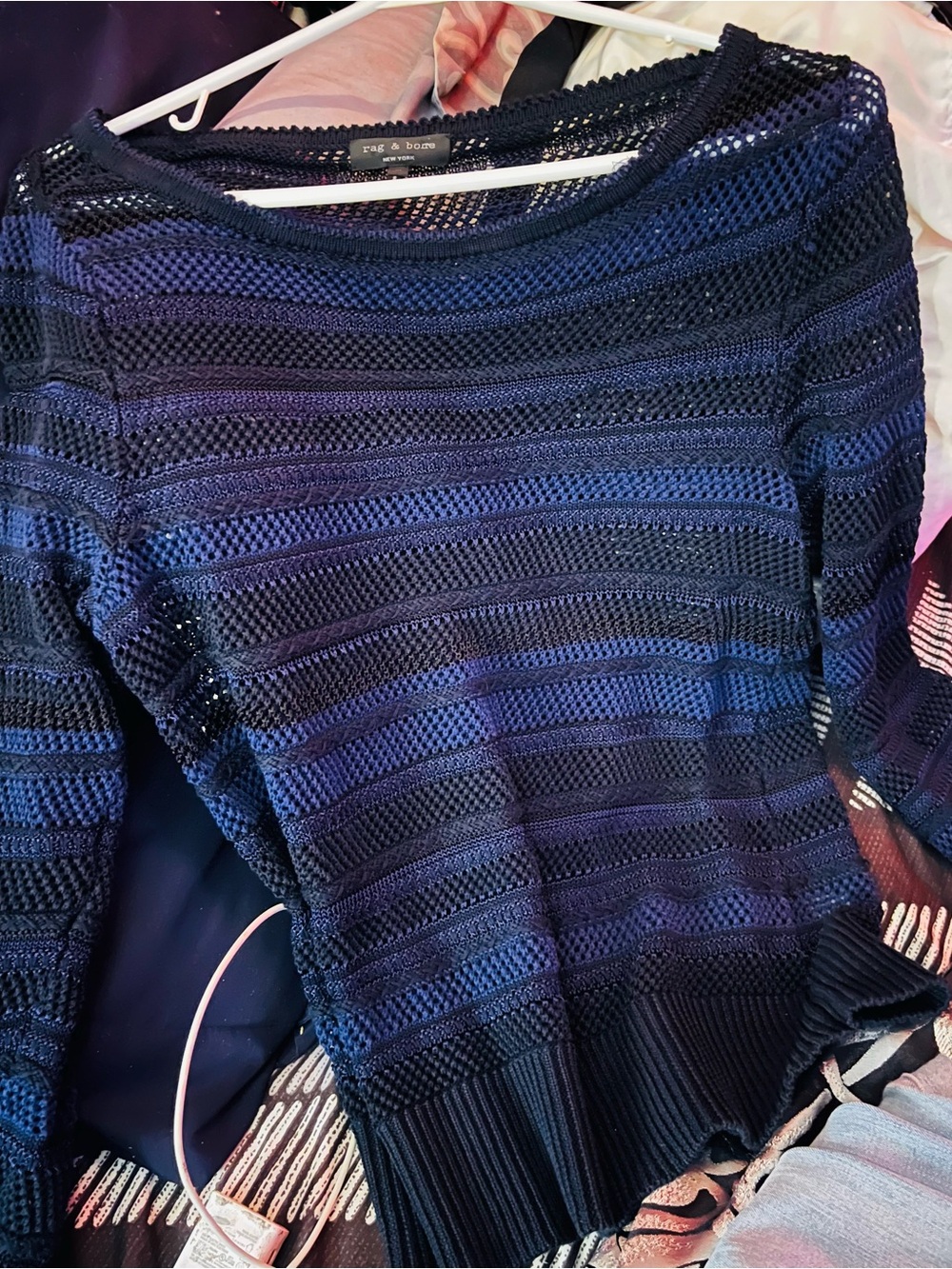 rag & bone Navy and Indigo Open-Knit Scoop Neck Sweater